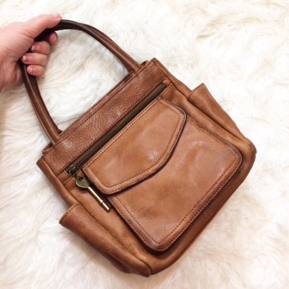 Fossil Handbags - Fossil vintage brown leather mini hand bag pockets
